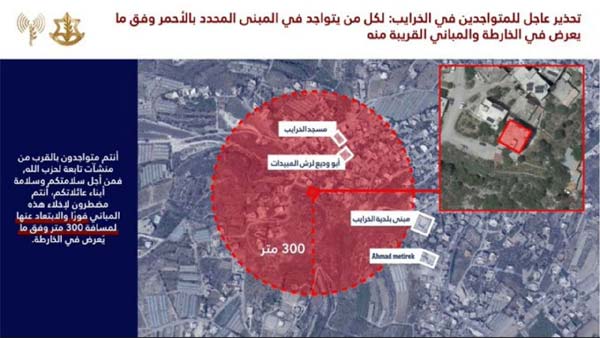 إنذار عاجل جديد إلى سكان الخرايب و أنصار في جنوب لبنان